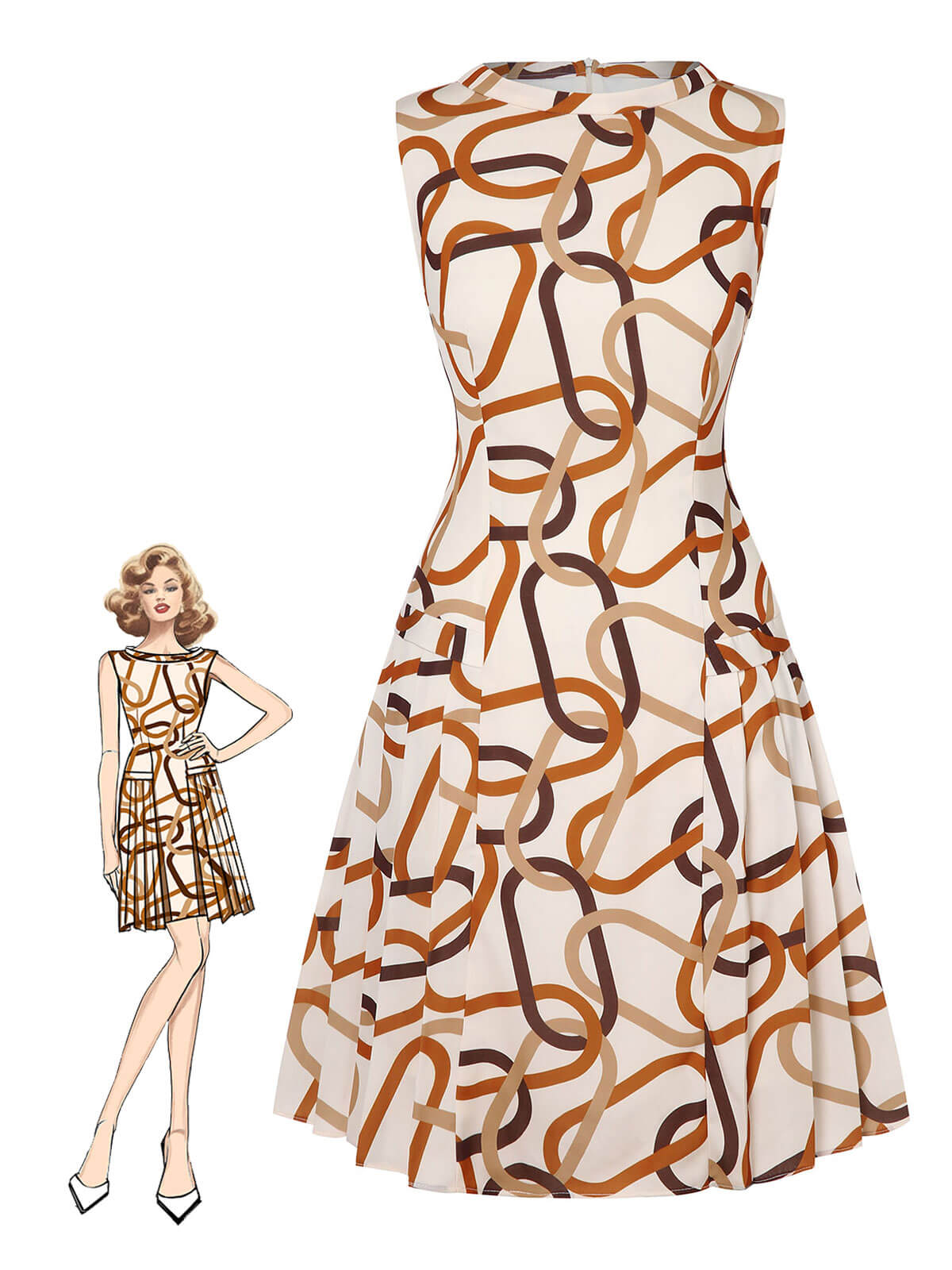 shop-without-worry-for-robe-plissee-imprimee-beige-annees-60-a-col-montant-online-now_1.jpg